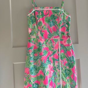 Lilly Pulitzer Jesse Romper in Razberry Catty Shack. Sz 00 (fits like 0-2) NWT.